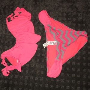 pink chevron bikini set